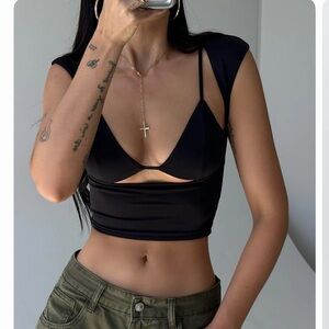 Princess Polly Black Cut-Out Crop Top